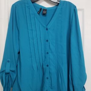 New Directions Turquoise Button-Up Blouse